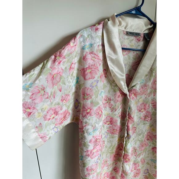 Vintage 80s floral Print Satin Nightgown Pastels size Medium Pink white - Picture 6 of 7